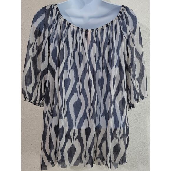Sweet Pea Anthropologie Gray Striped Sheer Top Large Elastic Boat Collar Soft - Picture 2 of 5